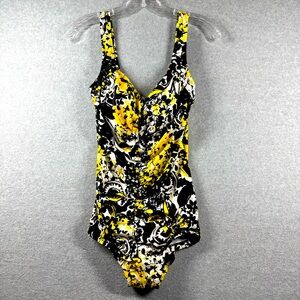 Maxine of Hollywood Shirred Front Girl Leg One Piece‎ Swimsuit  Floral Size 12